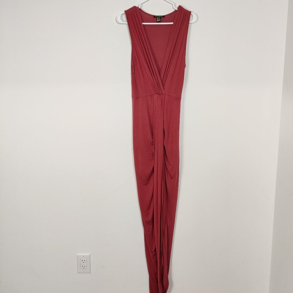 Revamped Women's Dress Size XL Red Rayon Lined High Low Deep V Summer Resortwear